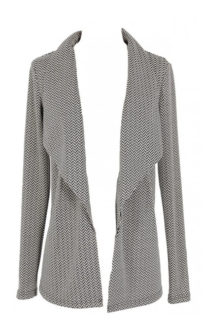 Herringbone Pattern Open Cardigan 